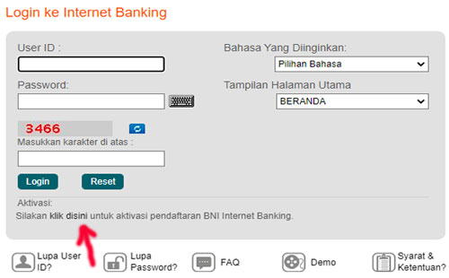 Klik Aktivasi Pendaftaran BNI Internet Banking
